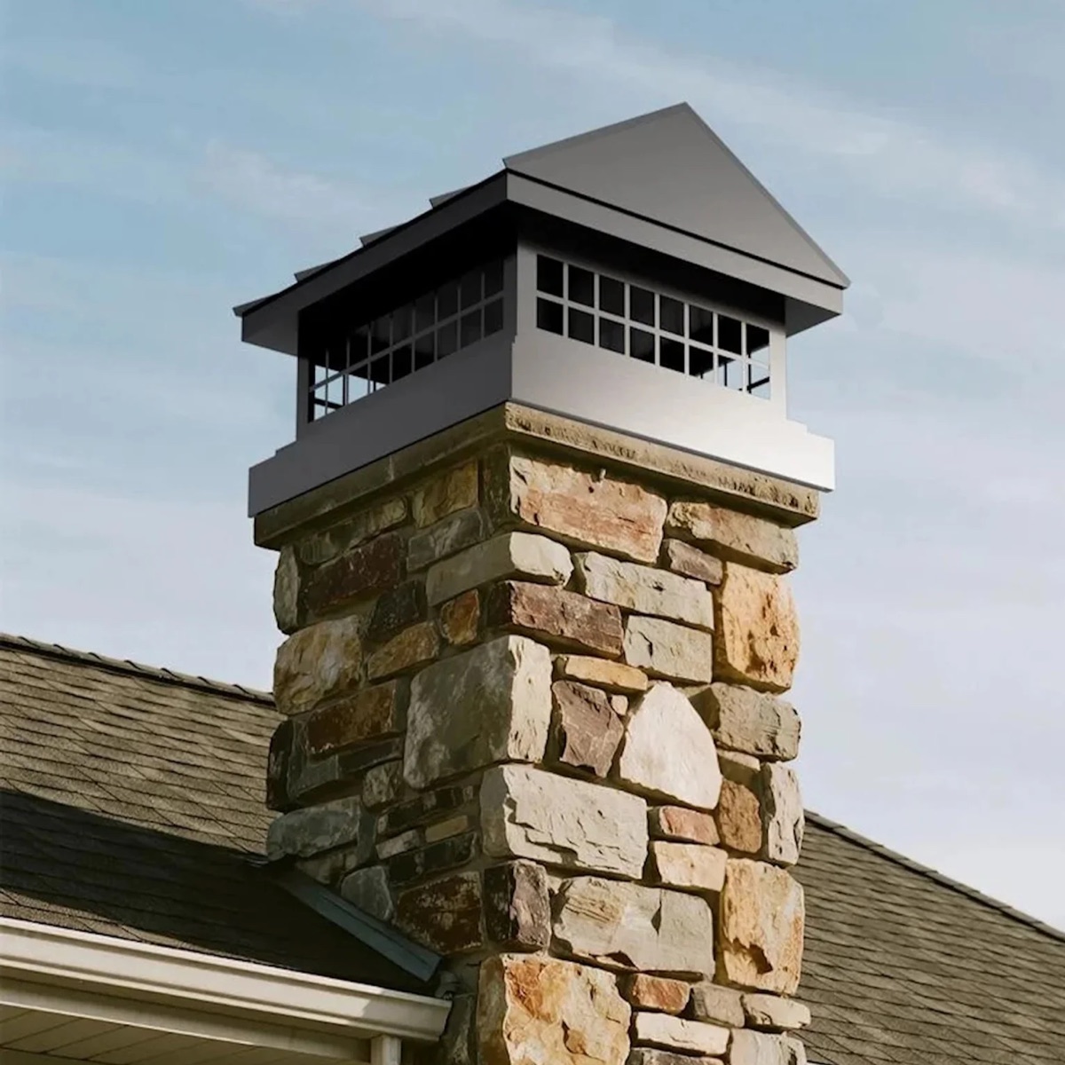 Galvanized chimney cap with integrated animal screen