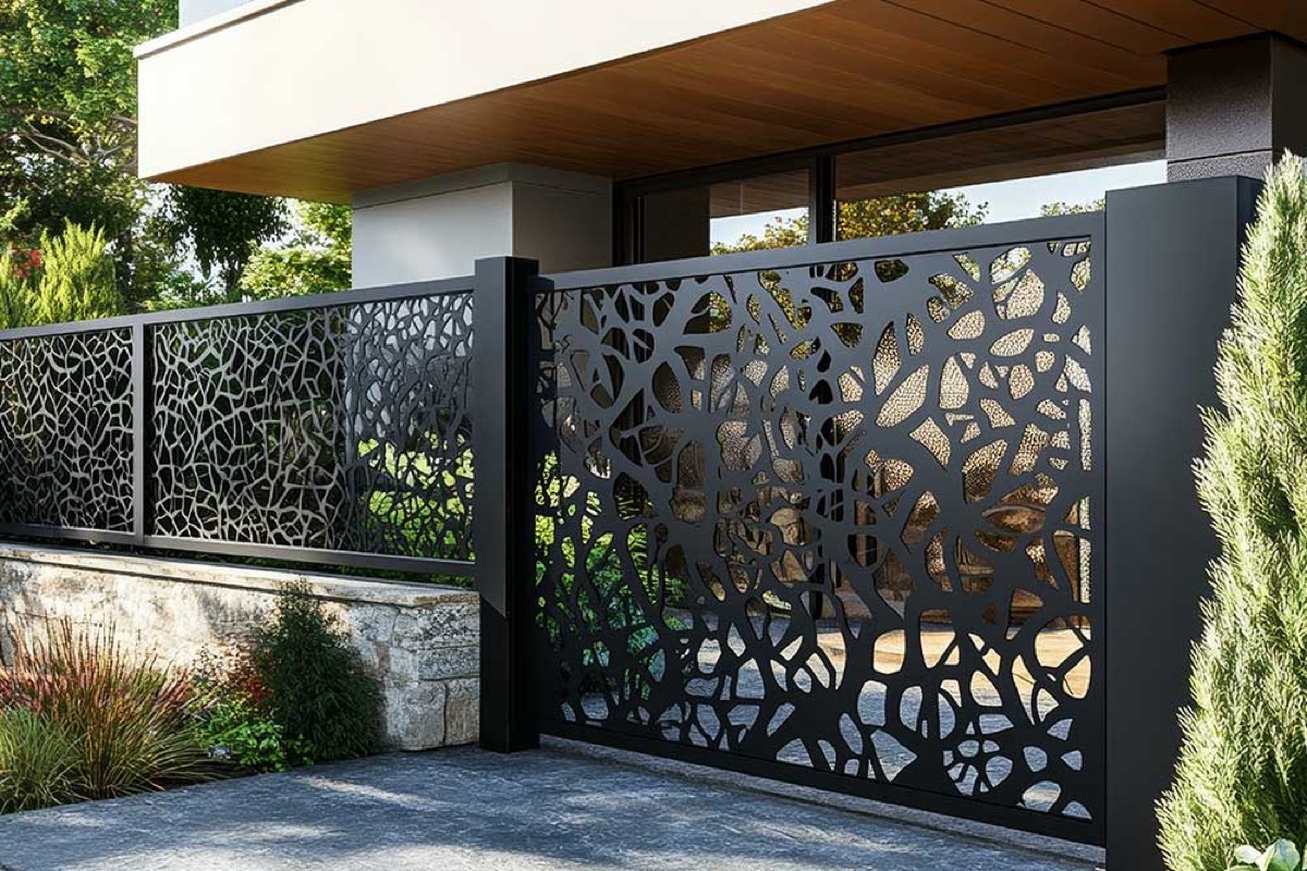 Wrought iron fence with custom rail profile